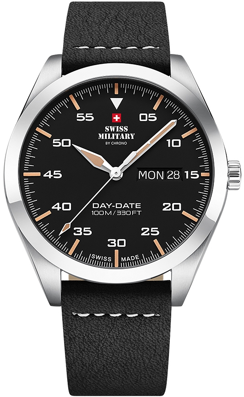 Swiss Military by Chrono Herreklokke SM34087.04 Classic Sort/Lær
