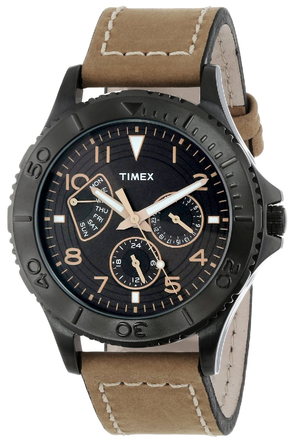 Timex Herreklokke T2P040KW Sort/Lær Ø42 mm - Timex