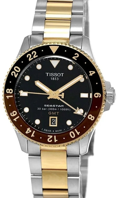 Tissot Herreklokke T120.852.22.051.00 Seastar Sort/Gulltonet stål