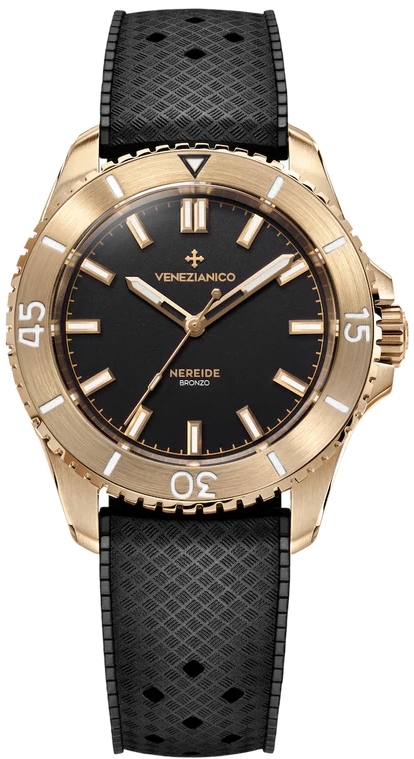 Venezianico Herreklokke 3121555 Nereide Bronzo Sort/Gummi Ø39 mm