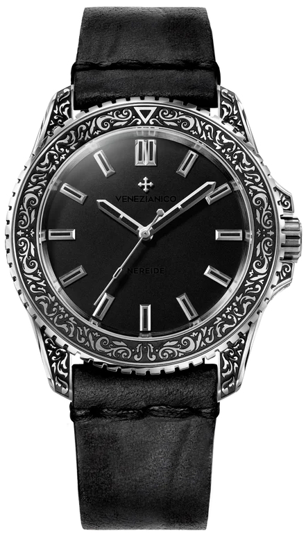 Venezianico Herreklokke 3921520 Nereide Acquaforte Sort/Lær Ø42 mm