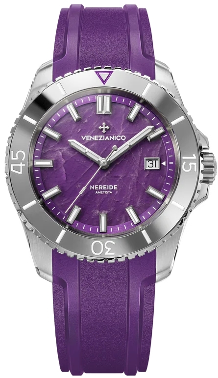 Venezianico Herreklokke 4521545 Nereide Ametista Lilla/Gummi Ø42 mm