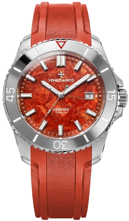 Venezianico Herreklokke 4521546 Nereide Corallo Orange/Gummi Ø42 mm