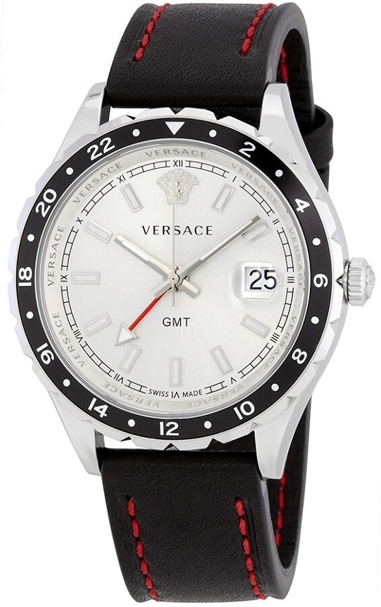 Versace Herreklokke V11070017 Hellenyium GMT Sølvfarget/Lær Ø42 mm
