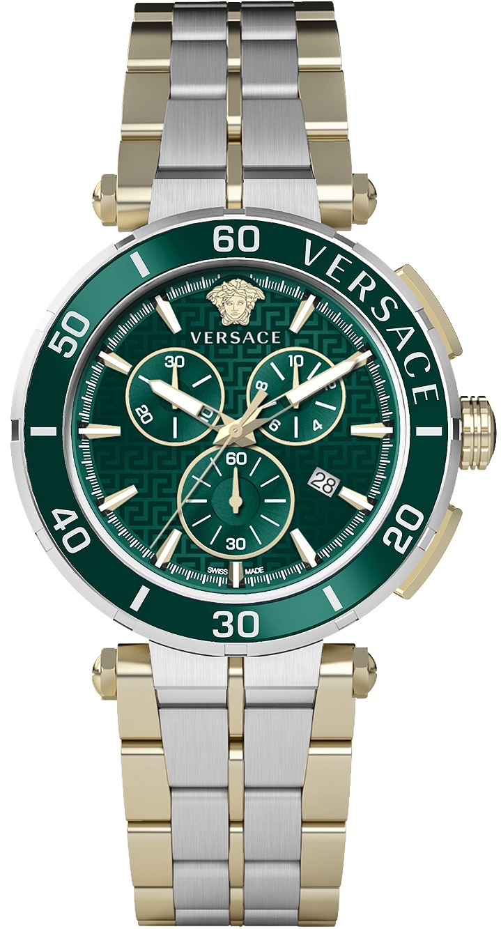 Versace Herreklokke VE3L00422 Greca Grønn/Gulltonet stål Ø45 mm