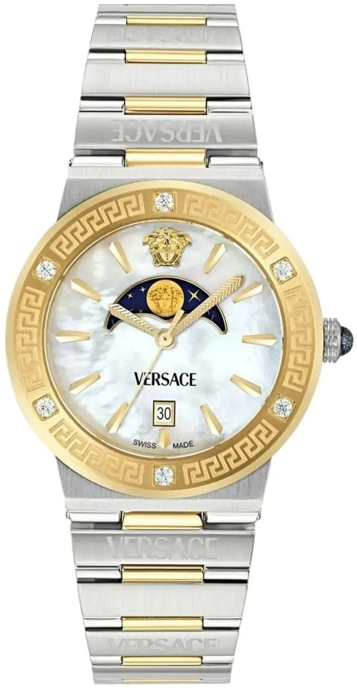 Versace VE7G00524 Greca Logo Hvit/Gulltonet stål Ø38 mm