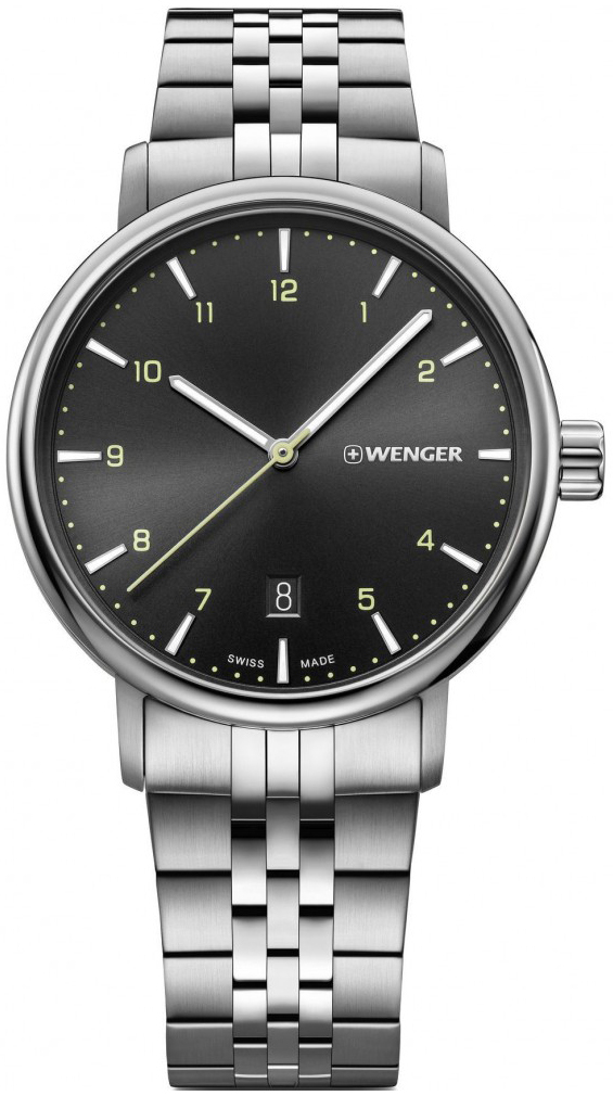 Wenger Herreklokke 01.1731.120 Sort/Stål Ø40 mm