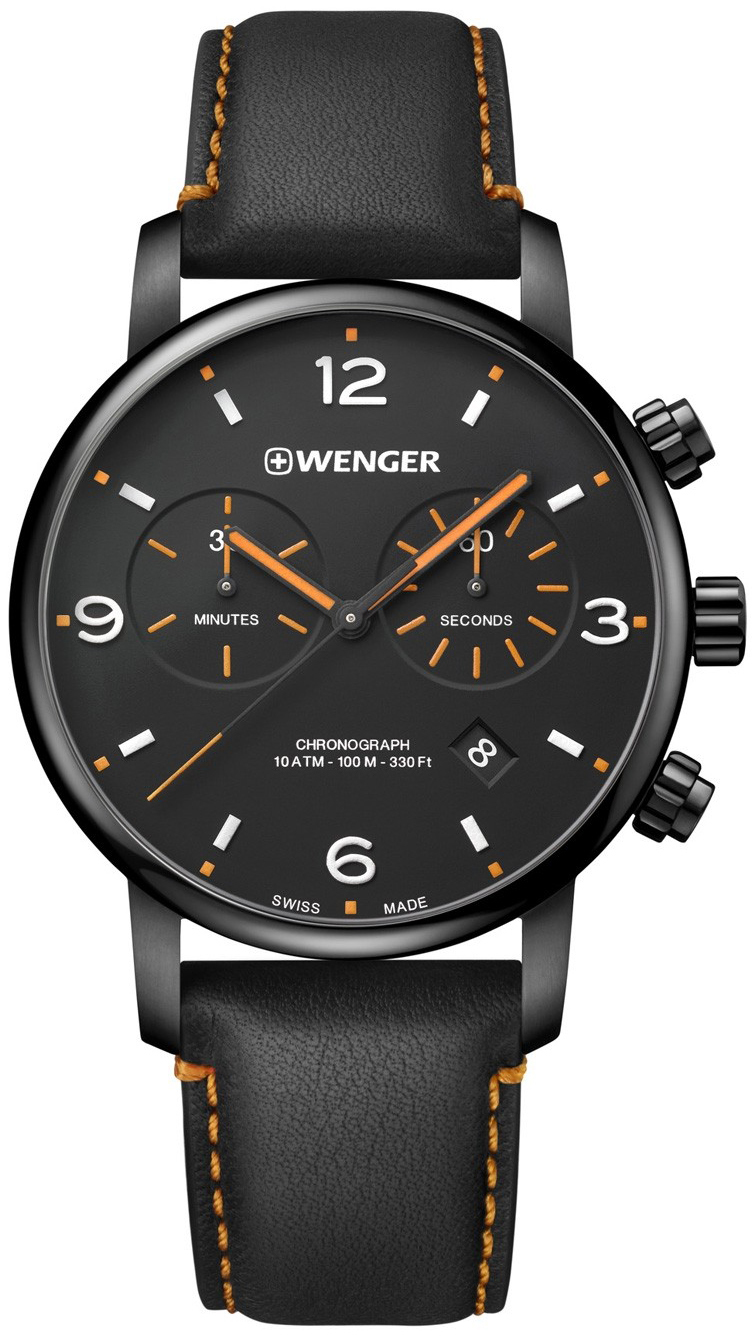 Wenger Herreklokke 01.1743.114 Sort/Lær Ø44 mm