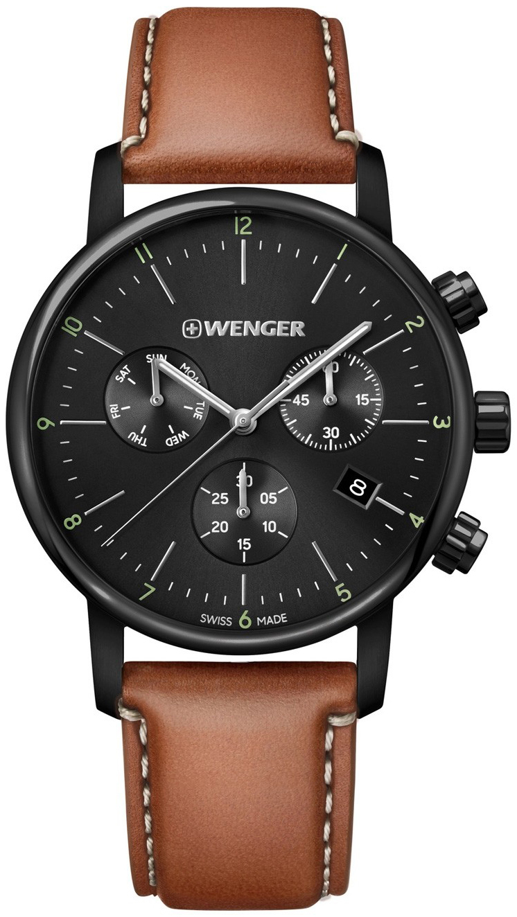 Wenger Herreklokke 01.1743.115 Sort/Lær Ø44 mm
