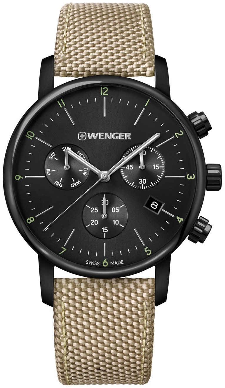 Wenger Herreklokke 01.1743.117 Sort/Lær Ø44 mm