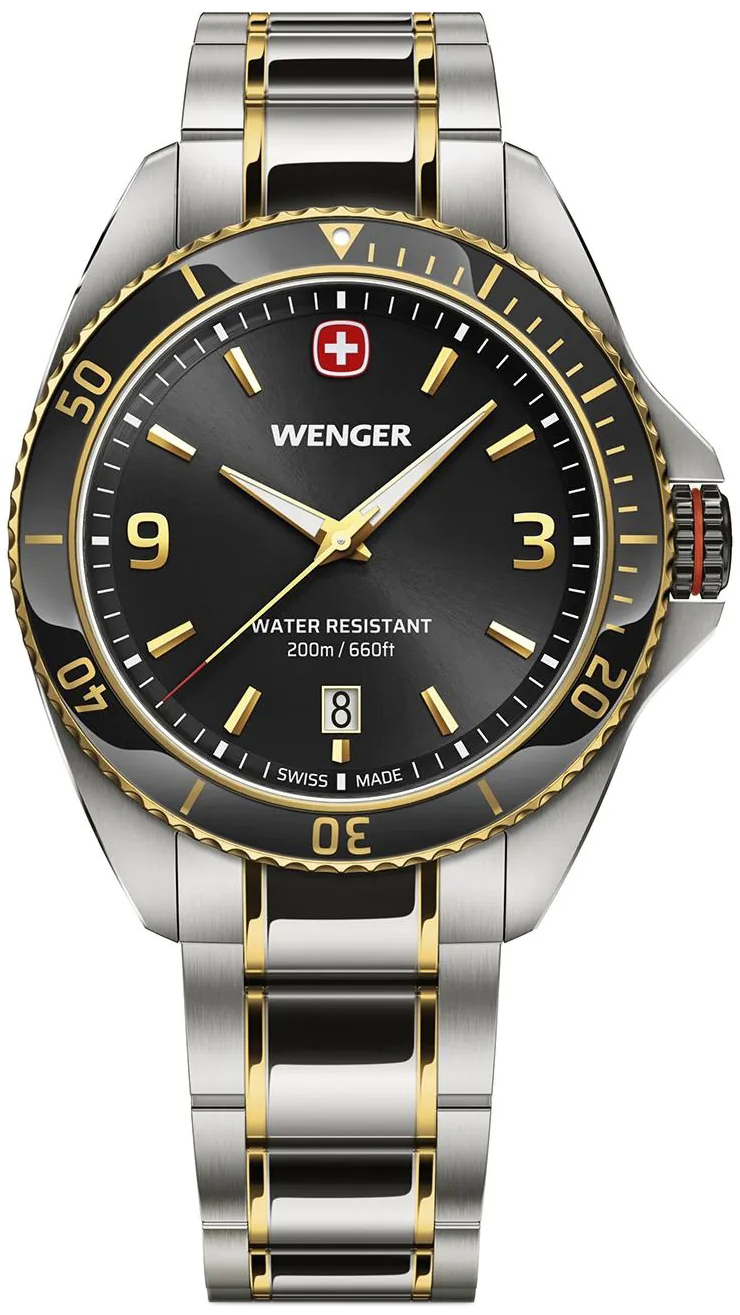 Wenger Herreklokke 01.2031.104 Executive Sort/Gulltonet stål Ø40 mm